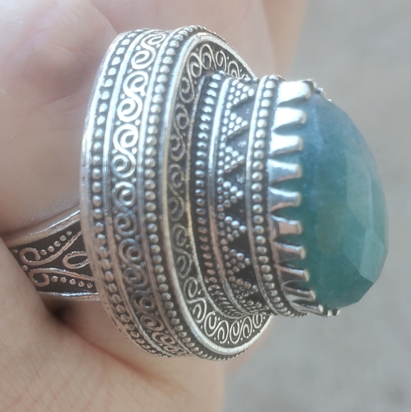 New Green Aventurine Antique Design 925 Silver Statement Ring. - Picture 3 of 16